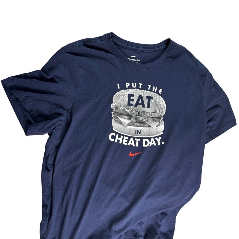 Nike Mens XXL Navy Dri-FIT Cheat Day Burger Graphic T Shirt